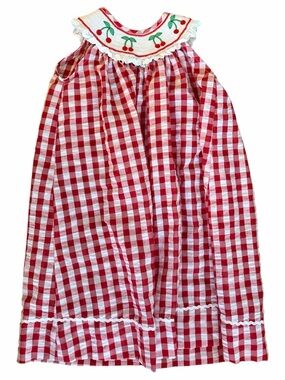 Cactus Red and White Gingham Dress with Cherry Embroidery